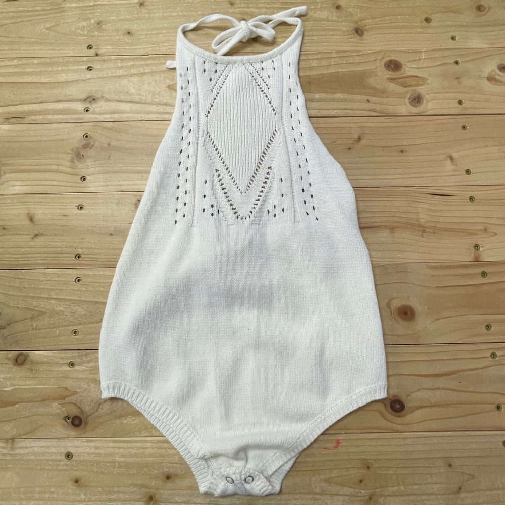 Bailey's Blossoms Ivory Knit Halter‎ Romper 5T Sleeveless One Piece Cotton